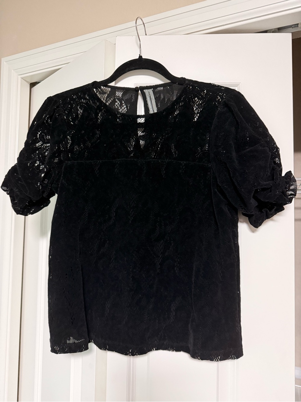 Anthropologie Black Lace Puff Sleeve